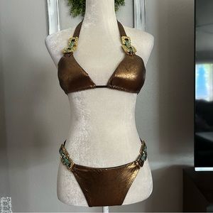 Reserved  - Exotic Beach Bunny chrome brown 2 piece, bathing suit